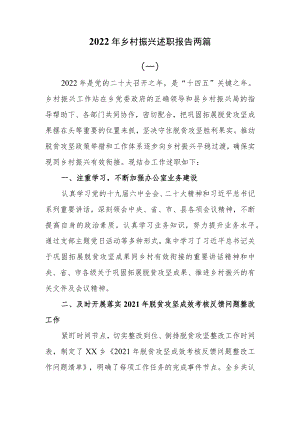 2022年乡村振兴述职报告两篇.docx