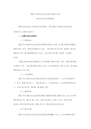 2021年内蒙古自治区收费公路统计公报-全文及解读.docx