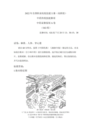 2022年全国职业院校技能大赛-中药传统技能赛项正式赛卷中药显微鉴定试卷+答案-A2-28日下午-GG卷.docx