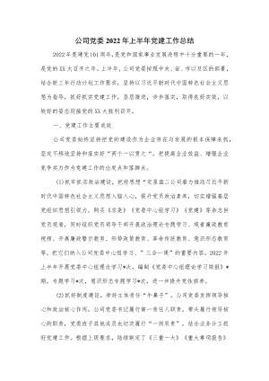 公司党委2022年上半年党建工作总结优选.docx