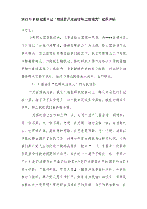 2022年乡镇党委书记“加强作风建设锤炼过硬能力”党课讲稿.docx