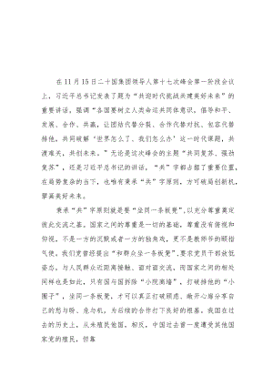 二十国集团（G20）领导人第十七次峰会发表题为“共迎时代挑战 共建美好未来”的重要讲话学习心得体会3篇.docx