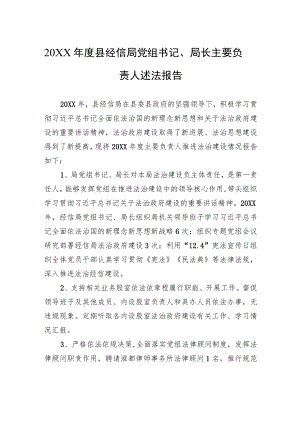 20XX年度县经信局党组书记、局长主要负责人述法报告（20220518）.docx