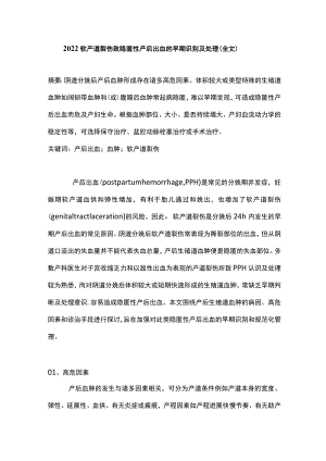 2022软产道裂伤致隐匿性产后出血的早期识别及处理（全文）.docx