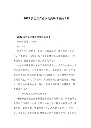 2022安全工作会议动员讲话稿共5篇.docx