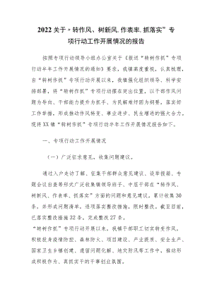 2022关于“转作风、树新风、作表率、抓落实”专项行动工作开展情况的报告.docx