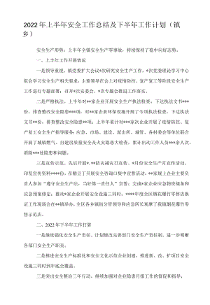 2022上半安全工作总结及下半工作计划（镇乡）.docx