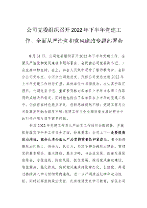 公司党委组织召开2022下半党建工作、全面从严治党和党风廉政专题部署会.docx