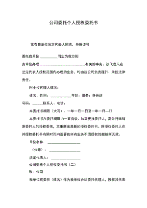 公司委托个人授权委托书.docx