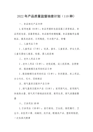 2022产品质量监督抽查计划.docx