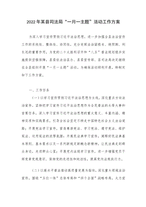 2022县司法局“一月一主题”活动工作方案+司法局法制宣传工作先进个人事迹材料.docx