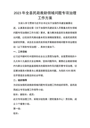 2023年全县民政救助领域问题专项治理工作方案.docx