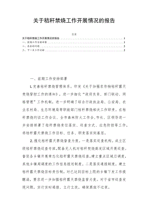关于秸秆禁烧工作开展情况的报告.docx