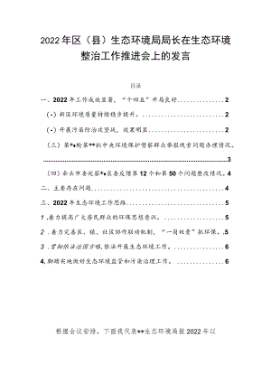 2022年区（县）生态环境局局长在生态环境整治工作推进会上的发言.docx