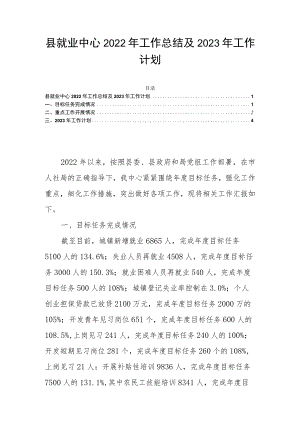 县就业中心2022年工作总结及2023年工作计划.docx