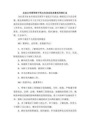 企业公司领导班子民主生活会征求意见归纳汇总.docx