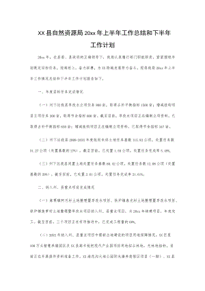 xx县自然资源局20xx年上半年工作总结和下半年工作计划.docx