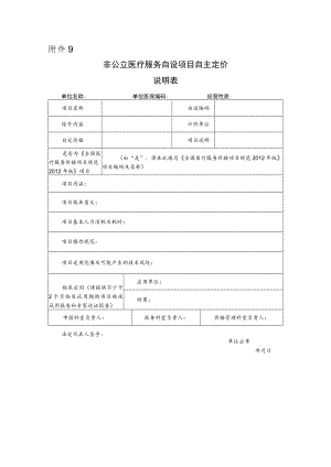 附件9非公立医疗服务自设项目自主定价说明表.docx