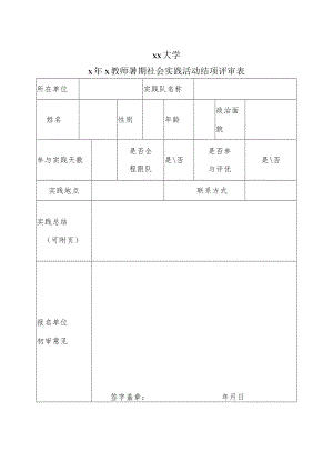 xx大学x年x教师暑期社会实践活动结项评审表.docx