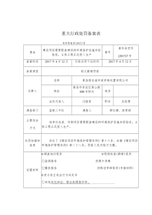 青岛市环境保护局李沧分局重大行政处罚备案表.docx