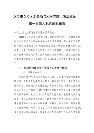 XX市XX区水务局XX同志履行法治建设第一责任人职责述职报告（20230103）.docx