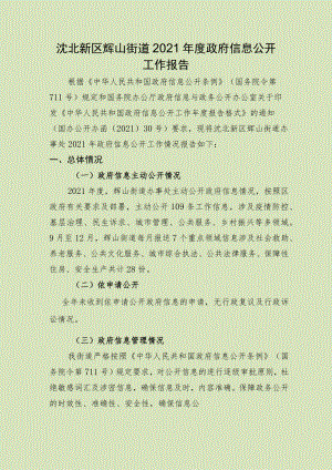 沈北新区辉山街道2021年度政府信息公开工作报告.docx