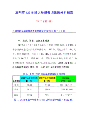 三明市12315投诉举报咨询数据分析报告.docx