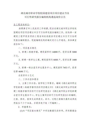 湖北城市职业学校校园建设项目项目建议书及.docx