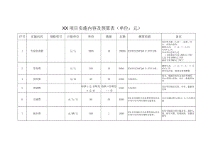 XX项目实施内容及预算表（参考模板）.docx