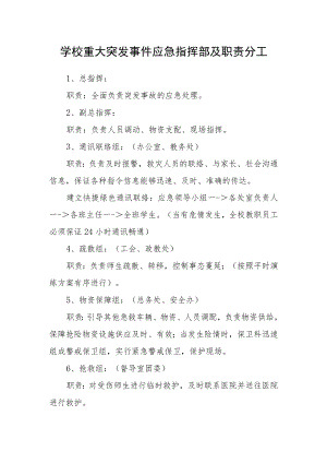 学校重大突发事件应急指挥部及职责分工.docx
