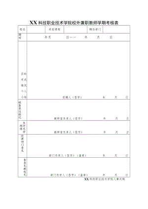 XX科技职业技术学院校外兼职教师学期考核表.docx