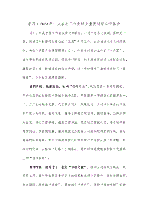 学习在2023年中央农村工作会议上重要讲话心得体会.docx