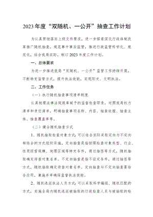 2023年度“双随机、一公开”抽查工作计划.docx