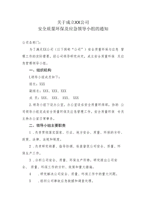 2022《公司安全质量环保及应急领导小组》.docx