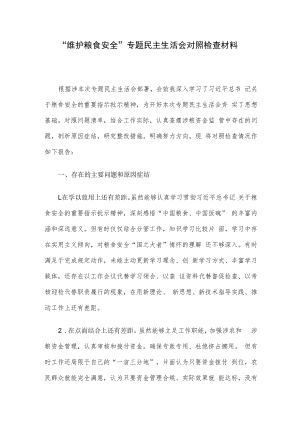 “维护粮食安全”专题民主生活会对照检查材料.docx
