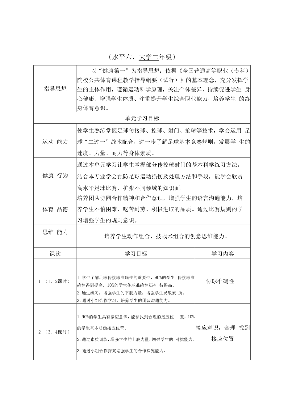 2022《足球“二过一”战术配合单元(模块化)教案设计》(水平六大二).docx_第1页