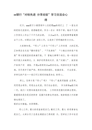 xx银行“对标先进 分享经验”学习交流会心得.docx