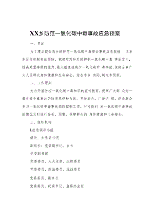 XX乡防范一氧化碳中毒事故应急预案.docx