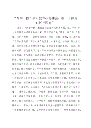 “两学一做”学习教育心得体会：组工干部当心怀“四有”.docx