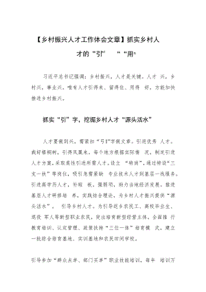 【乡村振兴人才工作体会文章】抓实乡村人才的“引”“留”“用”.docx