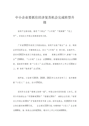 中小企业要抓住经济复苏机会完成转型升级.docx