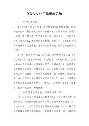 XX乡文化工作半年总结.docx