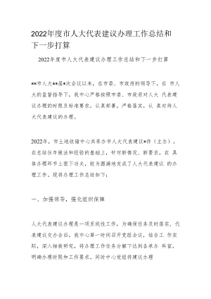2022年度市人大代表建议办理工作总结和下一步打算.docx
