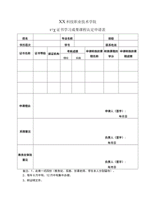XX科技职业技术学院1+X证书学习成果课程认定申请表.docx