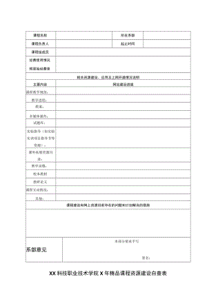 XX科技职业技术学院X年精品课程资源建设自查表.docx