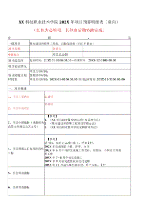 XX科技职业技术学院202X年项目预算明细表.docx