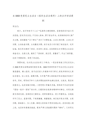 在XXX党委民主生活会（组织生活会通用）上的点评讲话提纲.docx