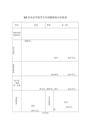 XX市农业学校学生申请撤销处分审批表.docx