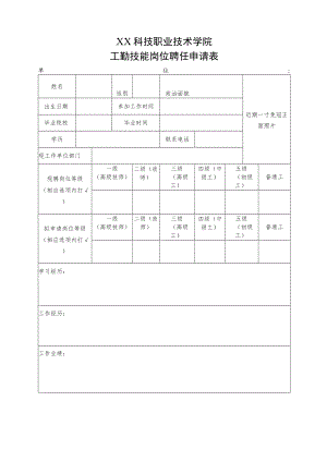 XX职业技术学院工勤技能岗位聘任申请表.docx
