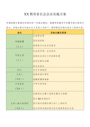 XX教育家长会会议实施方案.docx